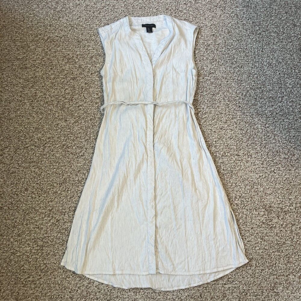 Light Blue Sleeveless Shirt Dress with Tie Waist